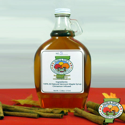 A bottle of cinnamon infused maple syrup