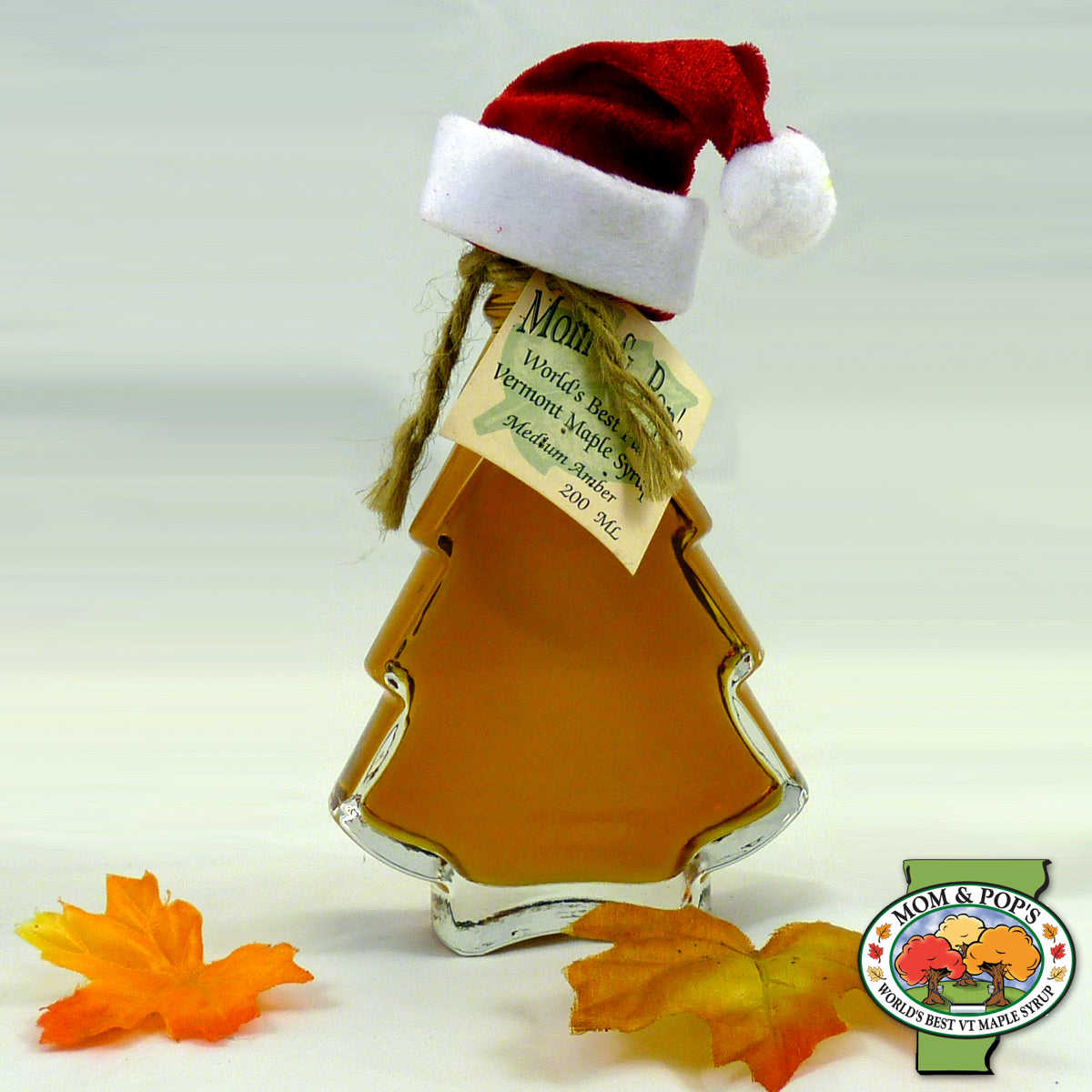 A Christmas tree-shaped bottle of Vermont maple syrup